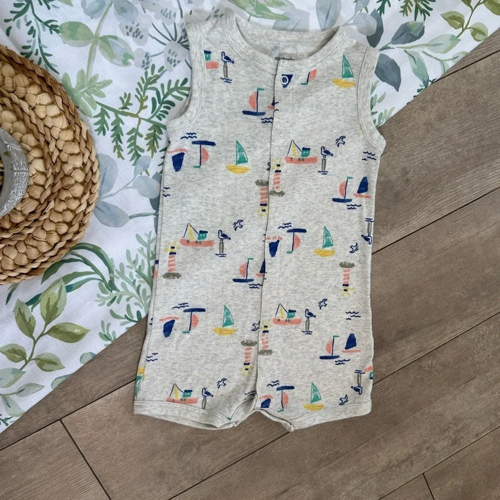 Carter’s Toddler Boy Sailboat Snap Up Sleeveless Romper Size 24 Months